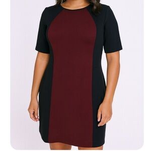 41 Hawthorn maroon & black square figure flattering textured knee length dress